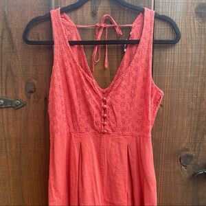 Red Floral Linen Romper